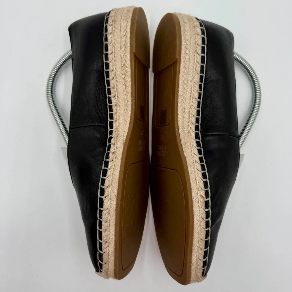 Eileen Fisher Espadrille Flats Leather Slip On Minimalist Women 9.5 Black Office
